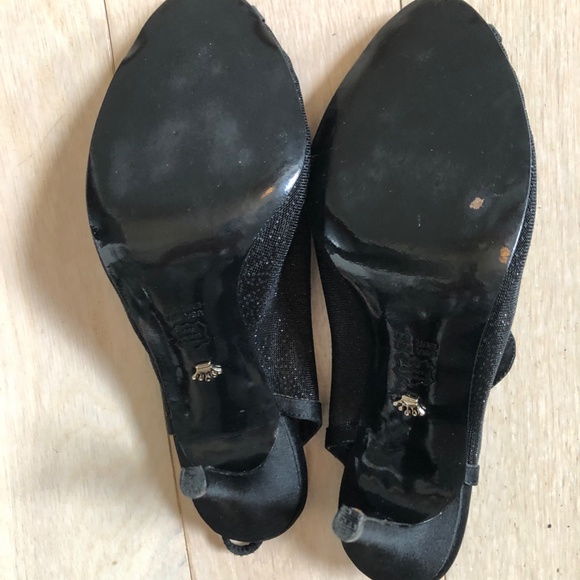 Black glittery sheer mesh open-toe sling-back dress shoes, size 8 - Picture 6 of 10